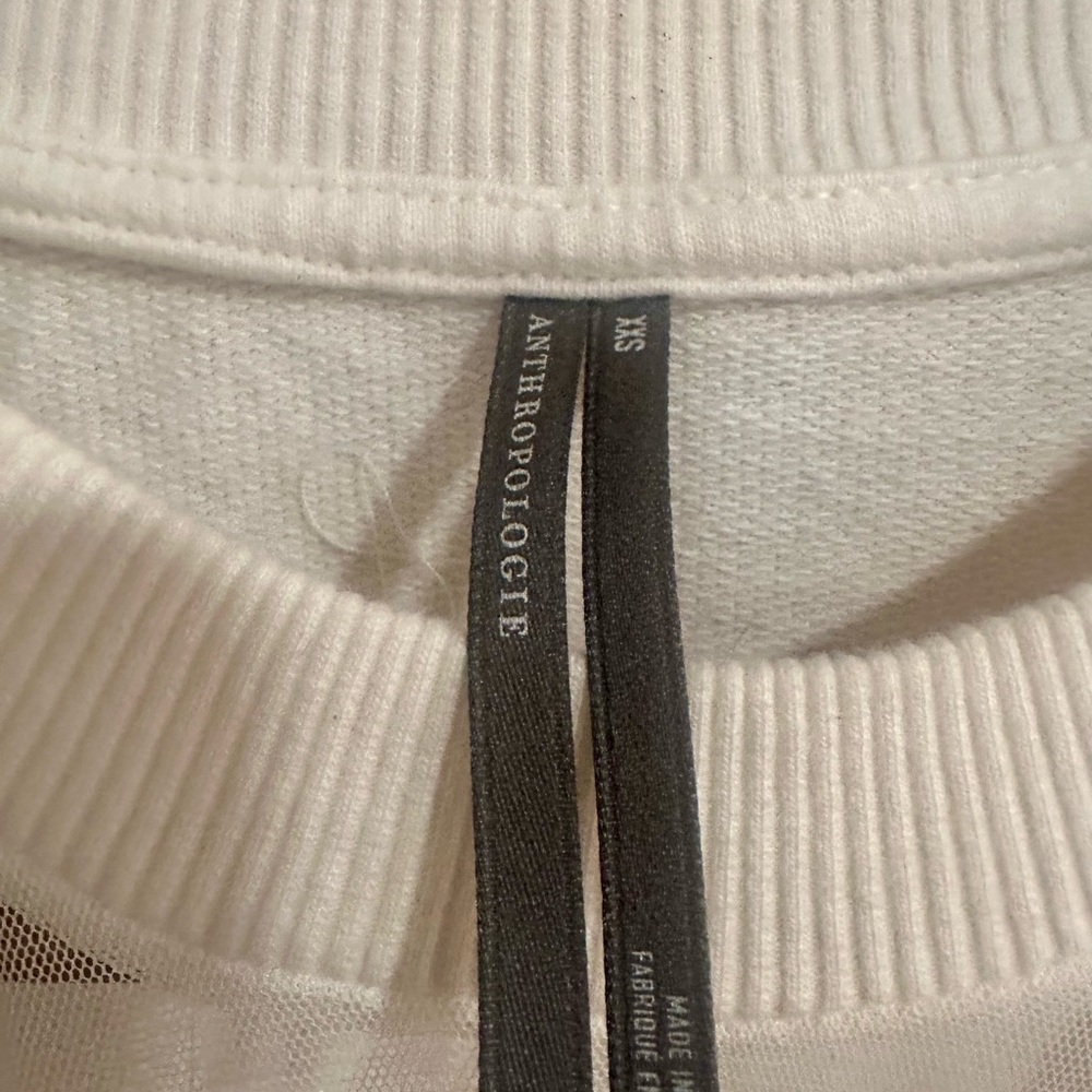 NWOT. By Anthropologie Puff-Sleeve Embellished Elbow-Sleeve Sweatshirt cream - Picture 8 of 8